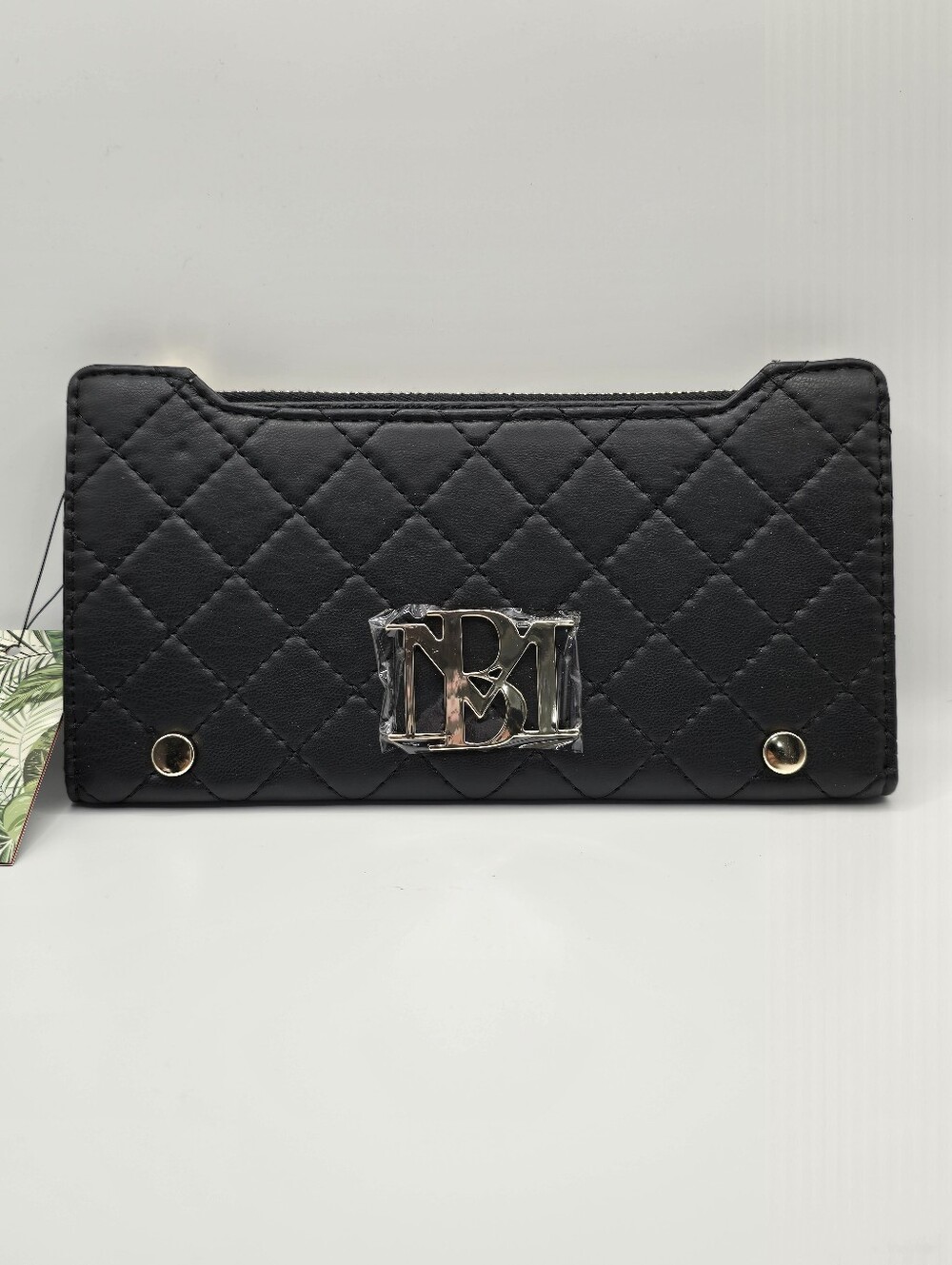 Badgley Mischka Black Quilted Long Card Vegan Leather Wallet
